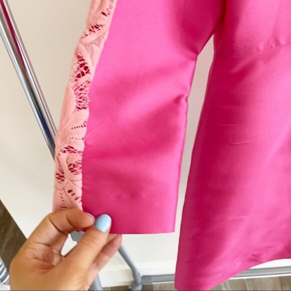 Lelarose Pink Silk Empire Mini Dress Taffeta 14 - Picture 3 of 12